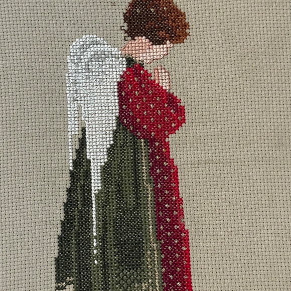 Christmas Holiday Angel Needlepoint Wood Frame - Picture 2 of 6